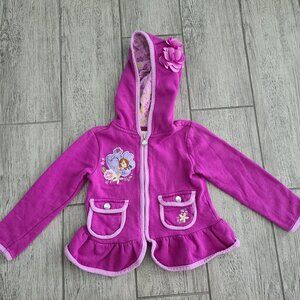 Disney Store Sofia the First toddler girls purple zippered hooded sweater size 2